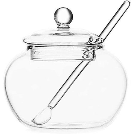 Klar Sukkerskål i Glass med Lokk og Sukkerskje