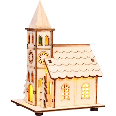 Fortryllende julehus med lys, lysende trelandsby for festlig skrivebordsdekorasjon, skaper julestemning i stuen din[CO]