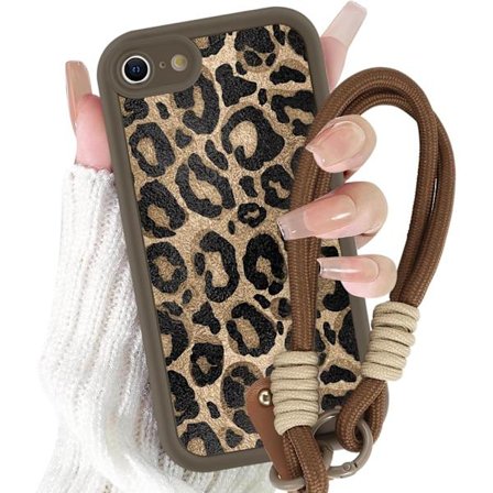 Mobiltelefonkedja Mobilskal för iPhone 16 Plus, Remfodral 6,7 tum Sladd Skyddsfodral Leopardmönster med Snöre