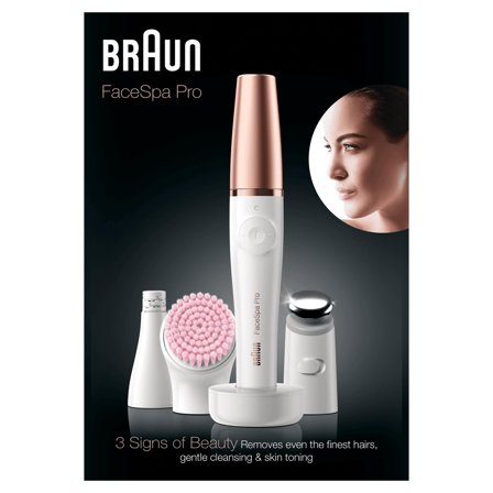 Braun FaceSpa Pro 912 Ansiktsepilator (hvit/bronse) Med 3 tillegg, verdens første 3-i-1-apparat for ansiktsepilering