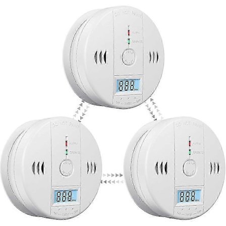 3-pak røykvarsler og karbonmonoksidvarsler med LCD-skjerm