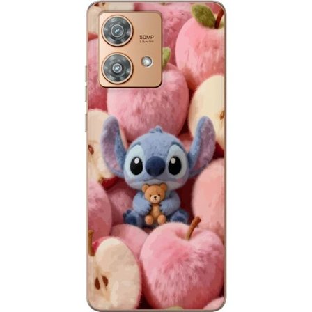 Kompatibelt Mobildeksel til Motorola Edge 40 Neo Stitch blant rosa fluffy epler med teddy og søt kawaii-estetikk