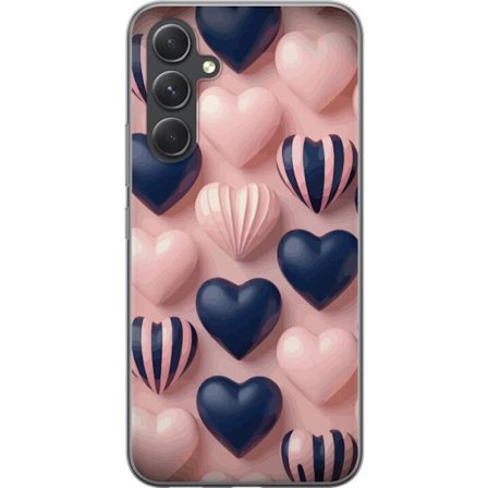 Kompatibelt Mobildeksel til Samsung Galaxy A55 Myke tredimensjonale hjerter i rosa og marineblå toner i et romantisk mønster