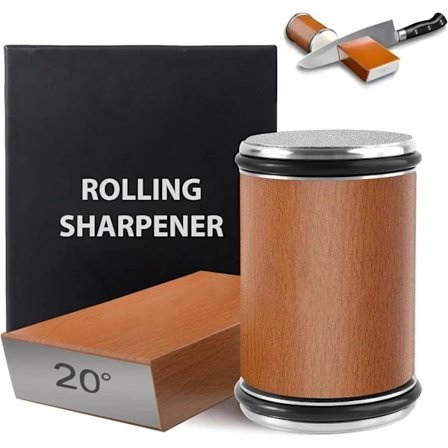 Knivslibesten Bryn, Roterende Knivsliber, Slibeværktøj med 15 & 20 Graders Magnetisk Vinkelstativ & Læderrem Paddelsæt til Køkkenknive-FA-