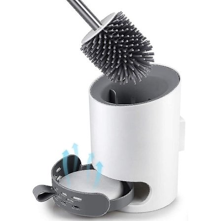 WC-harja ja -teline, seinäkiinnitettävä WC-harja ja -puhdistussetti kylpyhuoneen järjestykseen, pehmeä silikoninen harjas