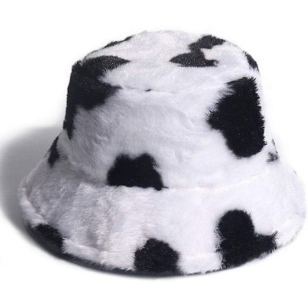 Hink med komönster Bucket Hat Faux Fur Plyschig Ull Fuzzy Fiskarmössa Mjuk
