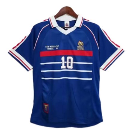 Retro Jersey 1998 Frankrike VM Hemma Kortärmad Fotbollströja Nr 10 Zidane 1 Fotbollströja