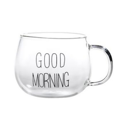 Enkel brevmjölksmugg Värmebeständigt glas Handgjord frukostkopp med handtag 400 ml rund kul spannmålskopp