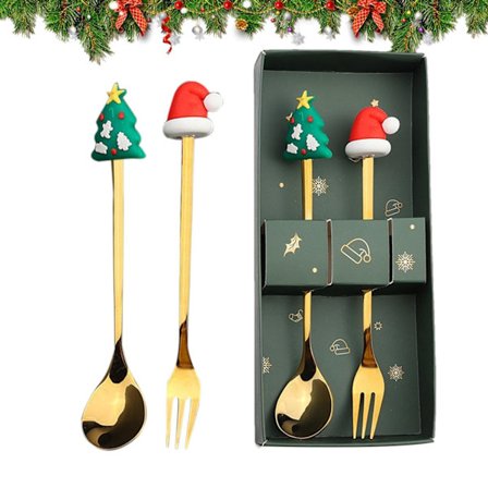 Joulupukin haarukka- ja lusikkasetti, jouluhaarukka ja -lusikka, ruostumattomasta teräksestä valmistetut astiat, joulun ruokailuvälinesetti, 