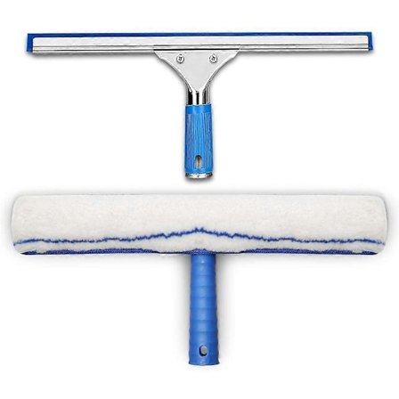 Vinduesrensesæt, vinduesskraber og mikrofiberklud, bruseskraber med gummilæbe, vinduesrenseværktøj, Aquablade skraber 35 cm (FMY)