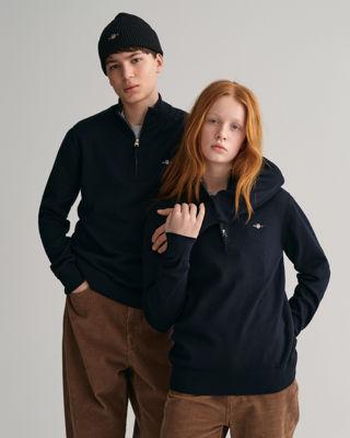 GANT - Shield bomullsgenser med half-zip til ungdom - Unisex - 158/164