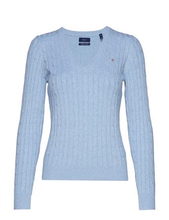 Stretch Cotton Cable V-Neck Villapaita Sininen GANT