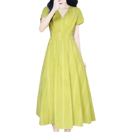 Sommarklänning för kvinnor med kort/långärmad omlott V-ringad kort