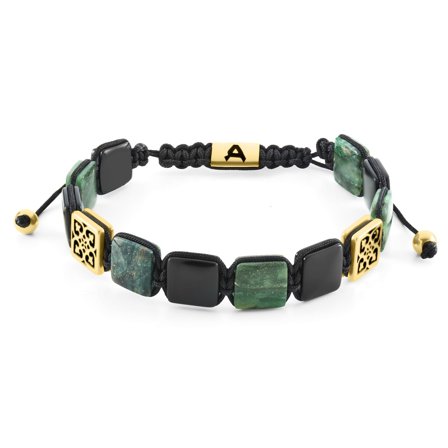 Elysian | Pulsera de cuentas planas de ojo de tigre verde y ónix dorado para hombres - Pulseras de perlas