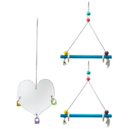 3-pakke papegøje kylling gynger fuglebur stativ aborre høns enkelt fugl side med tygge ringe