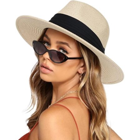 Dame og Herre Bredbremmet Panama Hat Fedora Sommer Strand Solhat UPF Halmhat til Kvinder