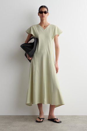 COS Women's Petal-Sleeve Cotton Midi Dress in Green