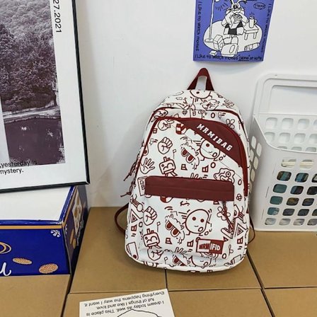 Student ryggsäck ny personlighet flow Harajuku stil graffiti ryggsäck gymnasieelever campus ryggsäck casual ryggsäck kvinna-röd