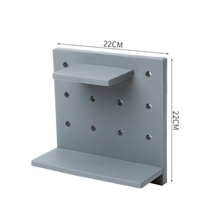 3 stk. perforerede plader i plastik, opbevaring i stuen, køkken- og soveværelsesrum, vægmonteret hylde (grå)