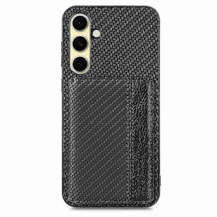For Samsung Galaxy A56 5G Deksel RFID Karbonfiber Lær Telefon Bakdeksel med Kortholder[D]