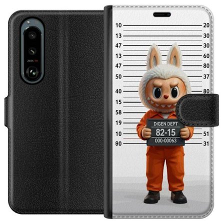 Yhteensopiva Lompakkokotelo Sony Sony Xperia 5 III Söpö piirretty pupuhahmo vankilavaatteissa ja vankinumerolla taustana mittamerkinnät