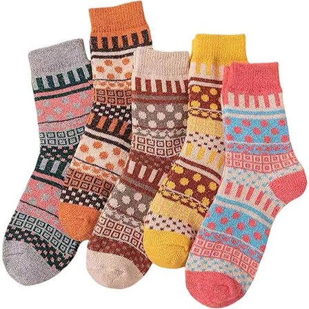 5 par dam vinterstrumpor - Elastiska bomullsstrumpor i ankelhöjd, mjuk ull - Damstrumpor - Present till dam