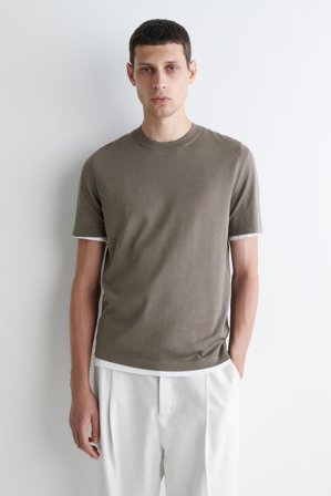 COS Men's Slim Knitted Silk T-Shirt in Grey