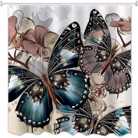 Bruseforhæng Forårssæson Flerfarvede Blomster Sommerfugle Hvid Baggrund Kunsttryk Skimmel Polyesterstof Bruseforhæng Badeforhæng med Ring