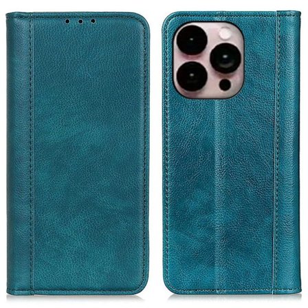 Ekte lærdeksel med magnetisk lukking for iPhone 14 Pro Max - Grønn