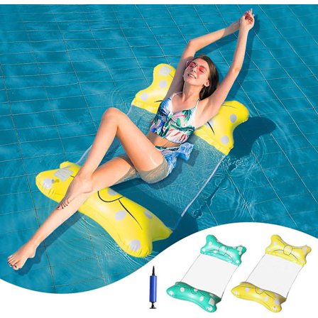 2 st Flytande Hängmatta, 4-i-1 Uppblåsbar Poolhängmatta, Multifunktionell Vikbar Flytande Bärbar Hängmatta Ultralätt Flytpoolstol Uppblåsbar