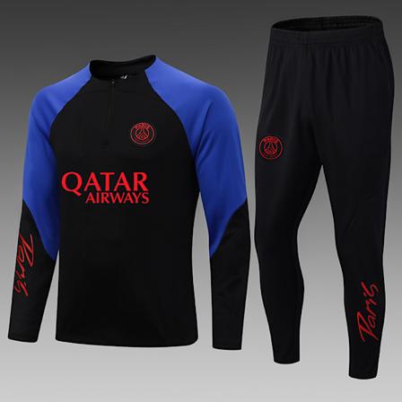 22-23 Uusi kausi Paris pitk hihainen setti aikuisille/lapsille musta ja sininen black and blue black and blue S