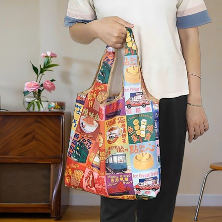 Stor Sammenfoldelig Indkøbstaske med Skulderrem & Håndledsrem - Kraftig Oxford Stof Indkøbspose, Rummeligt Sammenfoldeligt Design til El...