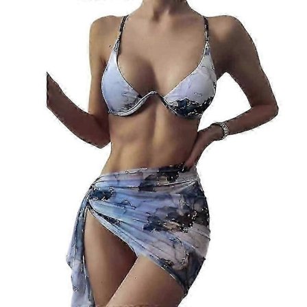 "Dame 3-delt Badedrakt String Triangel Bikini Sett Med Saronger Cover Up Strandskjørt"