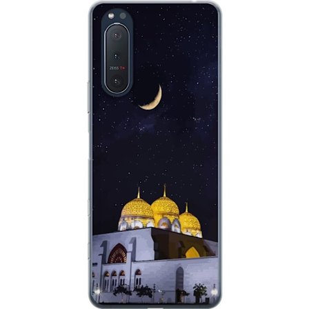Yhteensopiva Puhelinkuori Sony Xperia 5 II Tähtikirkas yö kultaisine kupoleineen ja puolikuun yllä valaistun moskeijan yllä
