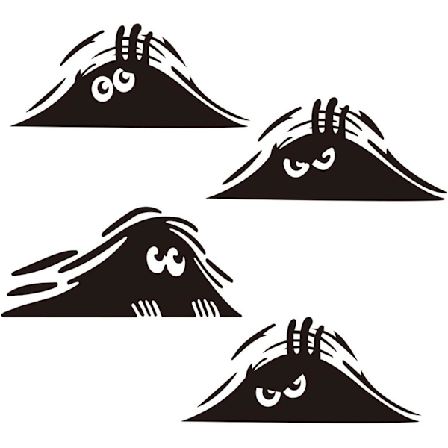 (Sort) 4 Pak Sjove Bilstickere - Stealth Bilstickere Sjove Tegneserie Vinyl Dekaler til Bilvindue, Kofanger, Laptop