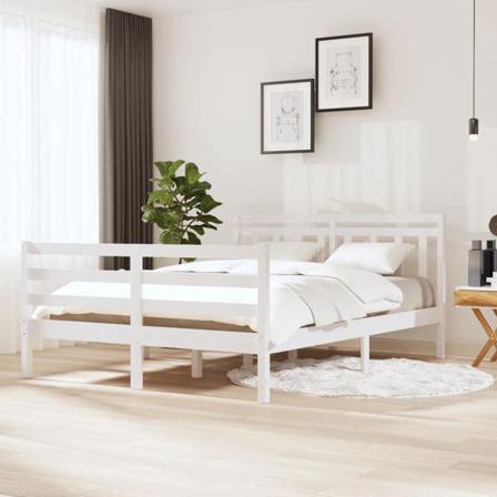 Vidaxl Sängram Vit Massivt Trä 140x190 Cm Vit