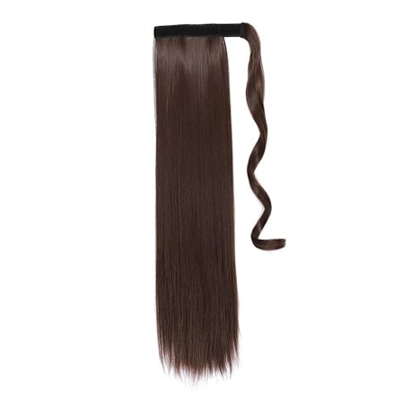 Syntetiskt hår 18/24 tum långt rak hästsvans omlott hästsvansklämma i hårförlängningar Svart hårstycke Huvudbonader