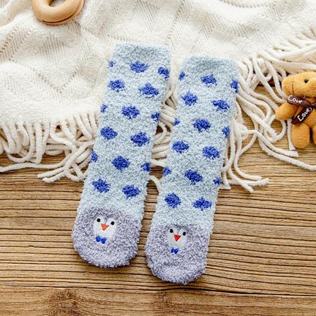 3 stk. ankelstrømper med greb Unisex varme tykke bomuldsstrømper blå sød pingvin