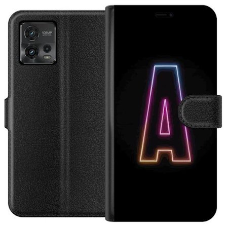 Kompatibel Tegnebogsetui til Motorola Motorola Moto G72 Minimalistisk neonbogstav A i regnbuefarvet lys mod sort baggrund i moderne typografisk stil
