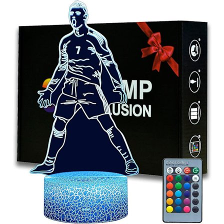 Portugal Fotbollsspelare Ronaldo #7 Nattlampa för pojkar,16 färgskiftande dimbar med fjärrrum Fotbollsinredning,bordslampa för fotboll F