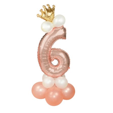Stor Stående Sifferballong Set | Roséguld Metallic Nummer 6 110cm