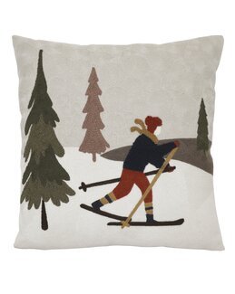 Julepudebetræk På tur med broderet motiv 1-pak Beige