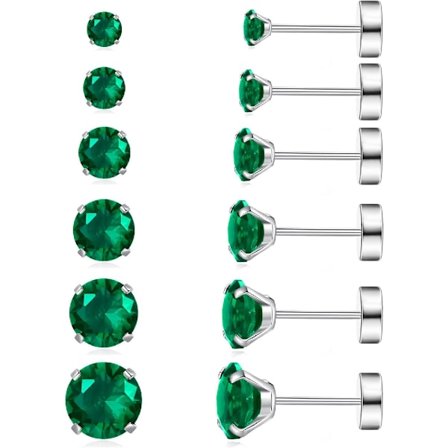 7 Par Hypoallergeniske Kirurgisk Stål Ørestikker med Gevind til Brusk, Helix, Lobe | Cubic Zirconia Flad Bagside Øreringe til Kvinder |