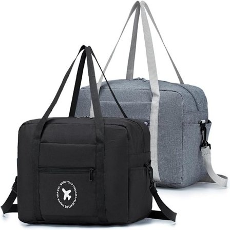2-pak Kabinetaske 40x20x25 Rejsetaske Sammenfoldelig Under Sædet Vandtæt Weekendtaske Let Håndbagage med Skulderrem, Sort + Grå