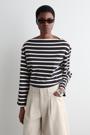 COS Women's Striped Boat-Neck Top in Blue