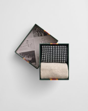 GANT Herren 2er-Pack Houndstooth Socken mit Muster in Geschenkbox (43-45) Schwarz