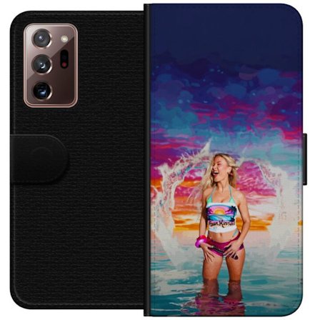 Yhteensopiva Lompakkokotelo Samsung Galaxy Note20 Ultra Vaalea nainen kirjavia rantavaatteita pelaa meressä auringonlaskun aikaan