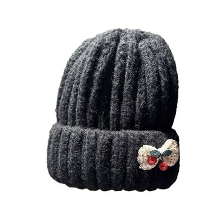 Trendig stickad mössa för småbarn Fashionabla körsbärsfärgade berlockhuv Mjuk mössa som andas Vindtät cap för småbarn