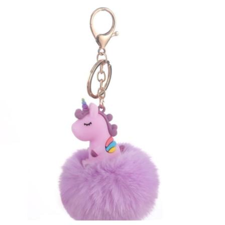 Creative Soft Plysj Ball Enhjørning Anheng Søt Form Furry Ball Nøkkelring Student Bag Anheng Liten Gave (lilla Enhjørning),