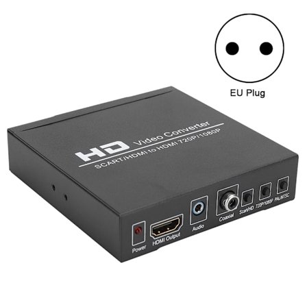 Jernskall Lavt Strømforbruk Digitaliseringsbrikke Behandling Scart/HD til HD Konverter Bærbar Adapter EU-plugg